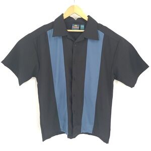 Burnside Shirt Mens Large Bowling Black Blue Short Sleeve Button